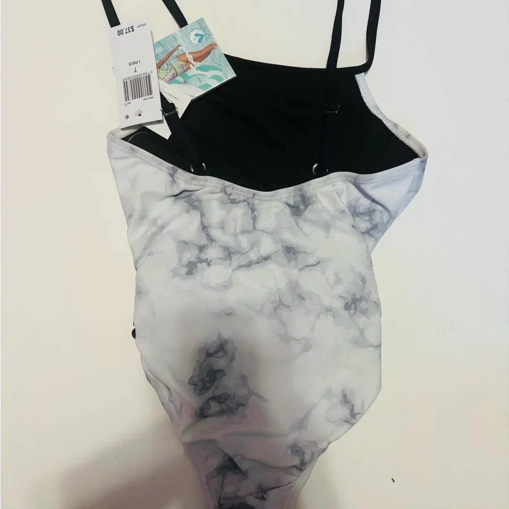Limeapple White and Gray Kids Swim One Piece